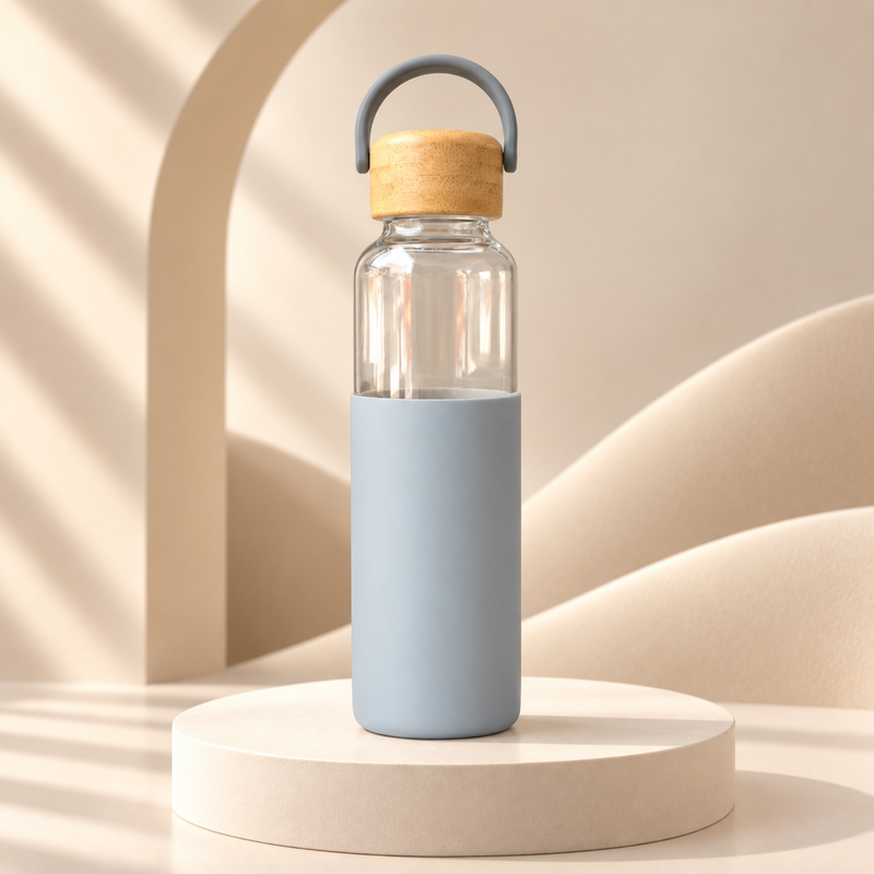 Personalized Glass Water Bottle 750ml | Premium Transparent Bottle with Silicone Sleeve & Bamboo Lid | Custom Name Bottle for Home Office Travel & Daily Use