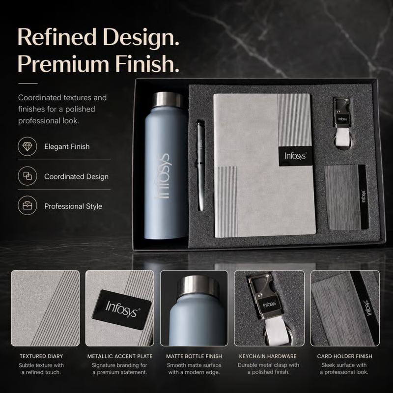 Personalized Erocare 5 in 1 Gift Set | Custom Name Diary Bottle Pen Keychain & Card Holder Combo | Corporate Birthday Office Gifting Set