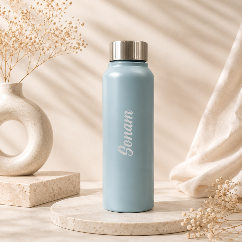 Personalised Name Water Bottle with Custom Text | Reusable Bottle with Stainless Steel Lid