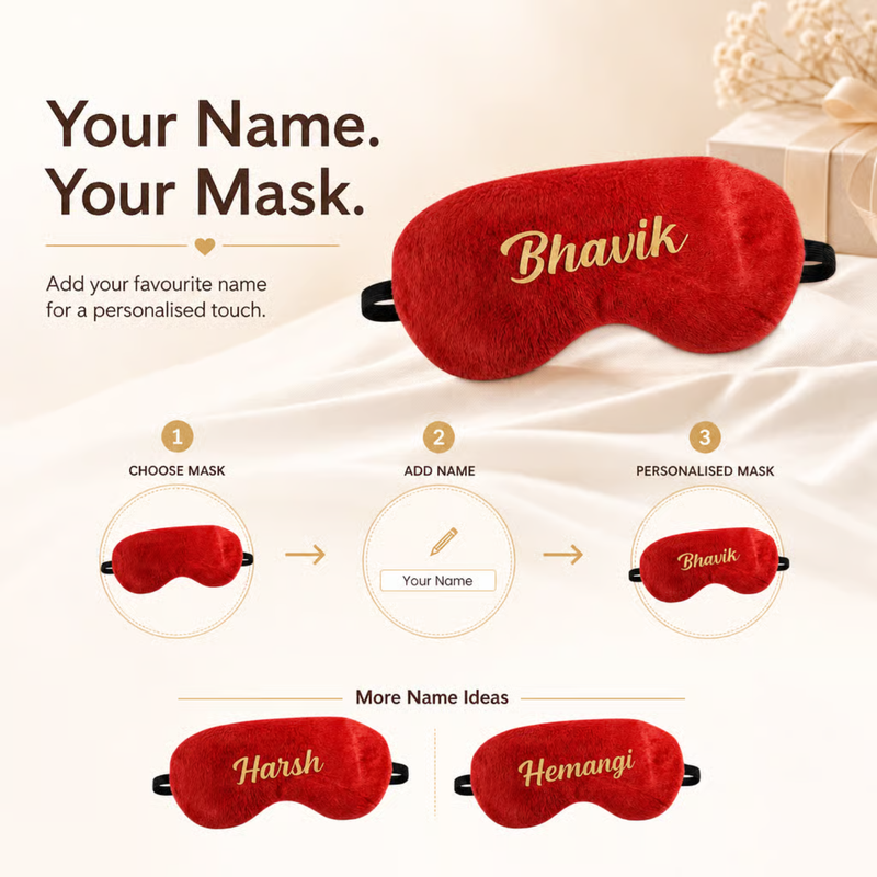 Personalized Eye Mask with Custom Name | Soft Sleep Mask for Travel Flights Home & Rest | Custom Eye Mask for Men Women & Gifting