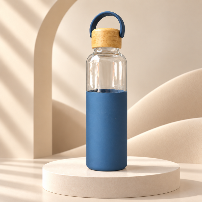 Personalized Glass Water Bottle 750ml | Premium Transparent Bottle with Silicone Sleeve & Bamboo Lid | Custom Name Bottle for Home Office Travel & Daily Use