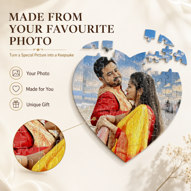 Customised 36 Pieces Photo Puzzle | Personalized Jigsaw Puzzle with Your Favourite Picture | Square & Heart Shape | With Frame & Without Frame Options | Custom Photo Gift for Birthday, Anniversary, Wedding, Couples, Kids & Family