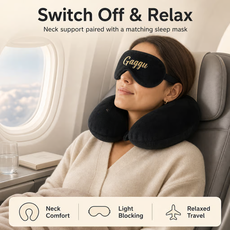 Personalized Travel Pillow & Eye Mask Set | Custom Name Printed Neck Pillow with Matching Sleep Mask | Soft Travel Comfort Set for Flights Car Train & Gifting