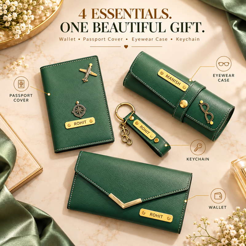 Personalised Pretty Lady Gift Box | Premium Women Gift Set with Wallet, Passport Cover, Eyewear Case & Keychain