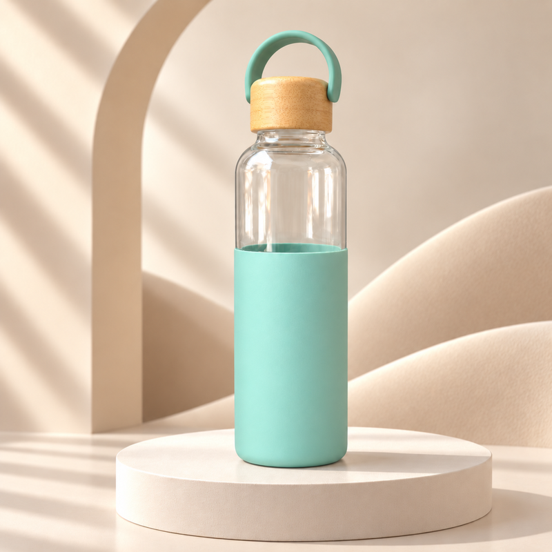 Personalized Glass Water Bottle 750ml | Premium Transparent Bottle with Silicone Sleeve & Bamboo Lid | Custom Name Bottle for Home Office Travel & Daily Use