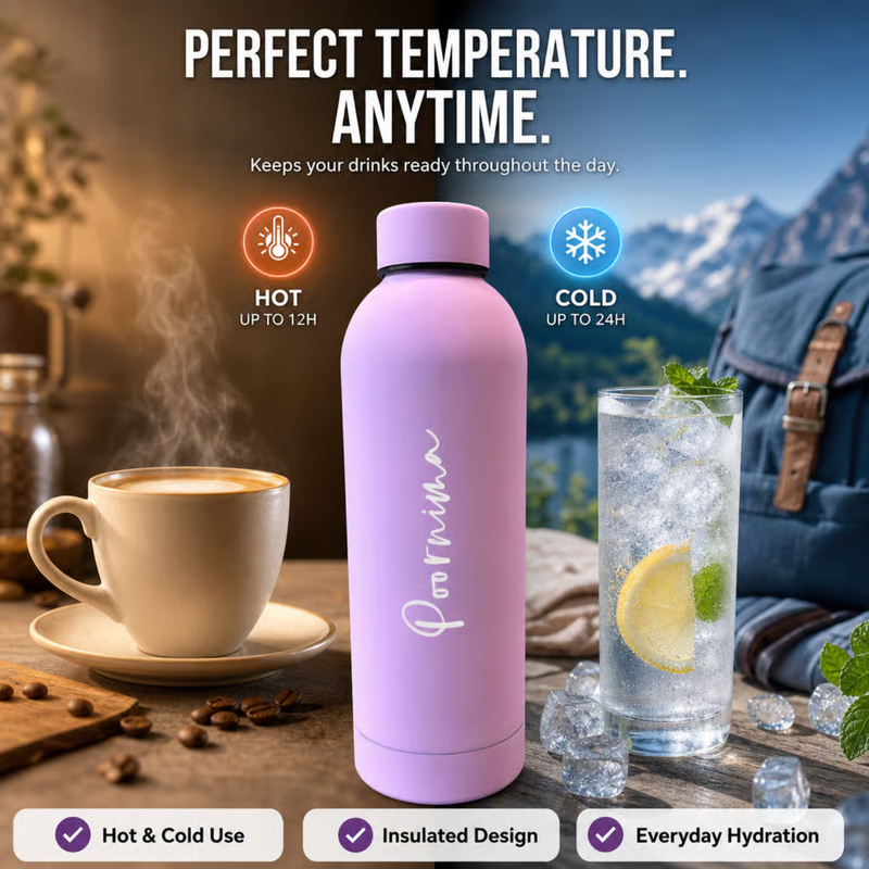 Personalized Solid Flask 500ml | Premium Hot & Cold Water Bottle | Custom Name Stainless Steel Insulated Flask for Office, Travel, Gym & Daily Use
