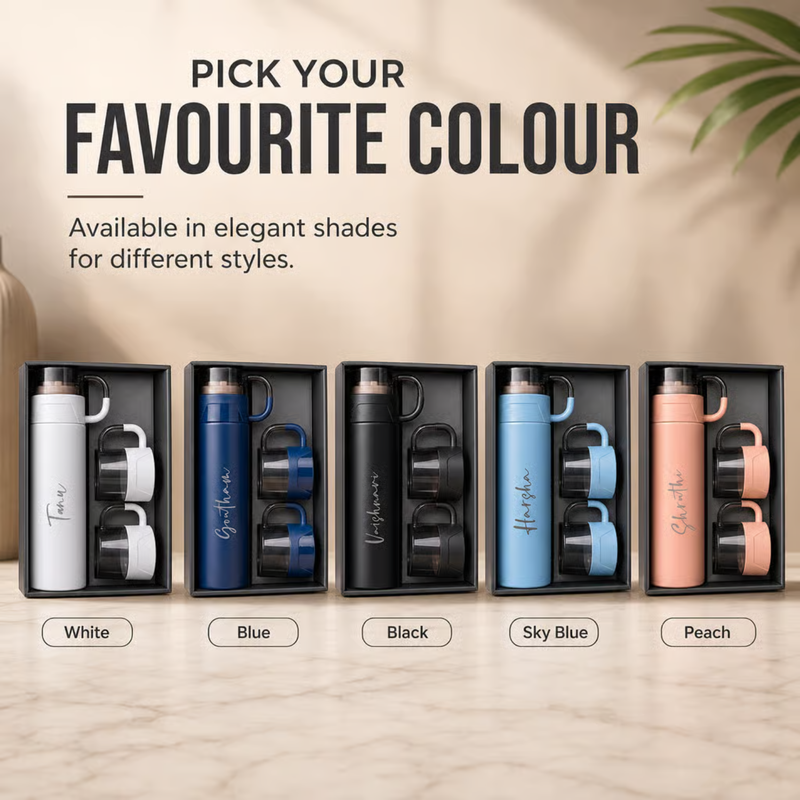 Personalized Alexa Flask with 2 Cups | Custom Name Printed Flask & Cup Gift Set | Travel Drinkware Set for Office Home Gifting
