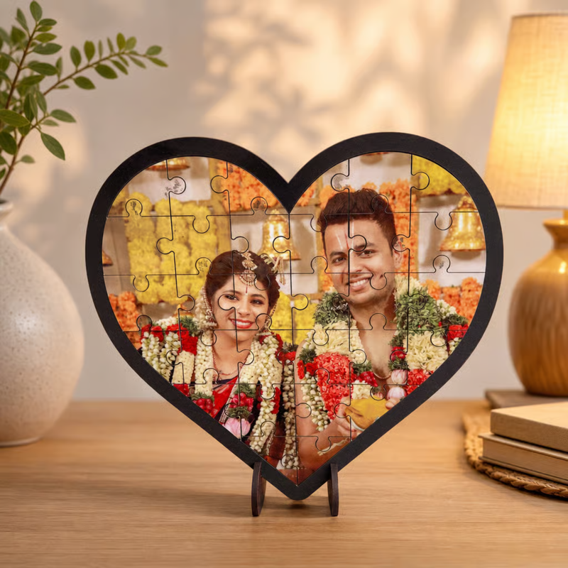 Customised 36 Pieces Photo Puzzle | Personalized Jigsaw Puzzle with Your Favourite Picture | Square & Heart Shape | With Frame & Without Frame Options | Custom Photo Gift for Birthday, Anniversary, Wedding, Couples, Kids & Family