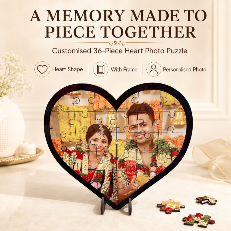 Customised 36 Pieces Photo Puzzle | Personalized Jigsaw Puzzle with Your Favourite Picture | Square & Heart Shape | With Frame & Without Frame Options | Custom Photo Gift for Birthday, Anniversary, Wedding, Couples, Kids & Family