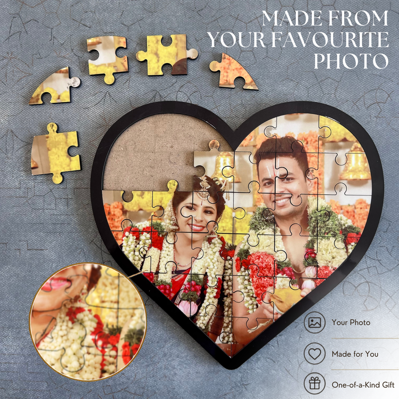 Customised 36 Pieces Photo Puzzle | Personalized Jigsaw Puzzle with Your Favourite Picture | Square & Heart Shape | With Frame & Without Frame Options | Custom Photo Gift for Birthday, Anniversary, Wedding, Couples, Kids & Family