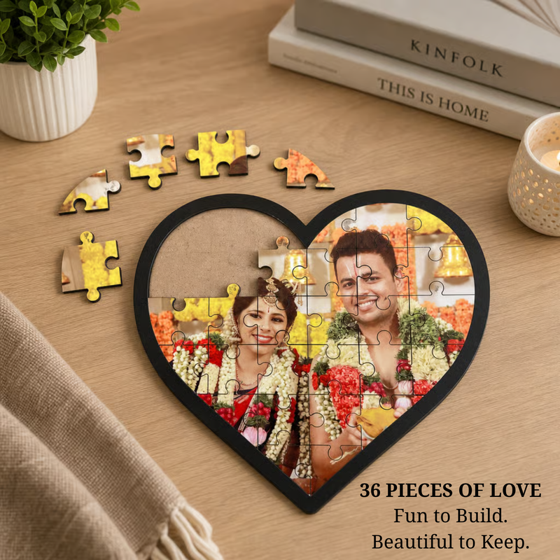 Customised 36 Pieces Photo Puzzle | Personalized Jigsaw Puzzle with Your Favourite Picture | Square & Heart Shape | With Frame & Without Frame Options | Custom Photo Gift for Birthday, Anniversary, Wedding, Couples, Kids & Family