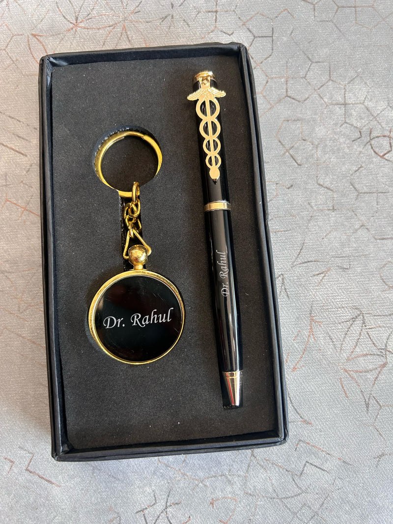 Professional Pen & Keychain Set | Pen with Profession Logo & Matching Logo Keychain | 2-Piece Personalized Gift Set