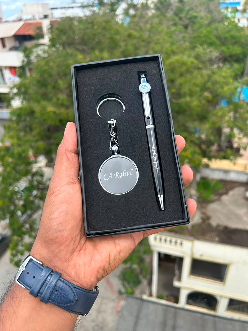 Professional Pen & Keychain Set | Pen with Profession Logo & Matching Logo Keychain | 2-Piece Personalized Gift Set