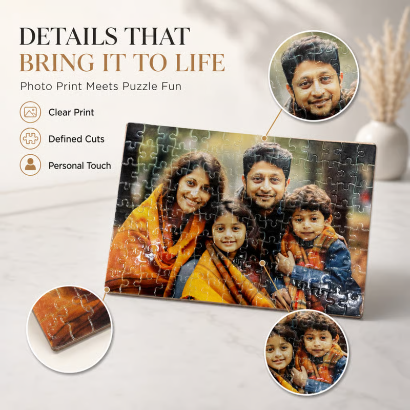 Customised 36 Pieces Photo Puzzle | Personalized Jigsaw Puzzle with Your Favourite Picture | Square & Heart Shape | With Frame & Without Frame Options | Custom Photo Gift for Birthday, Anniversary, Wedding, Couples, Kids & Family