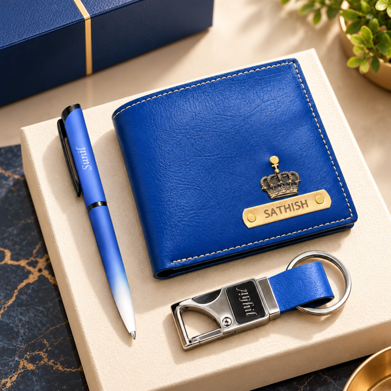 Nexon Customised Wallet Pen & Keychain Combo | Personalised Men Wallet, Pen & Bottle Opener Keychain Gift Set | Premium Accessories Hamper