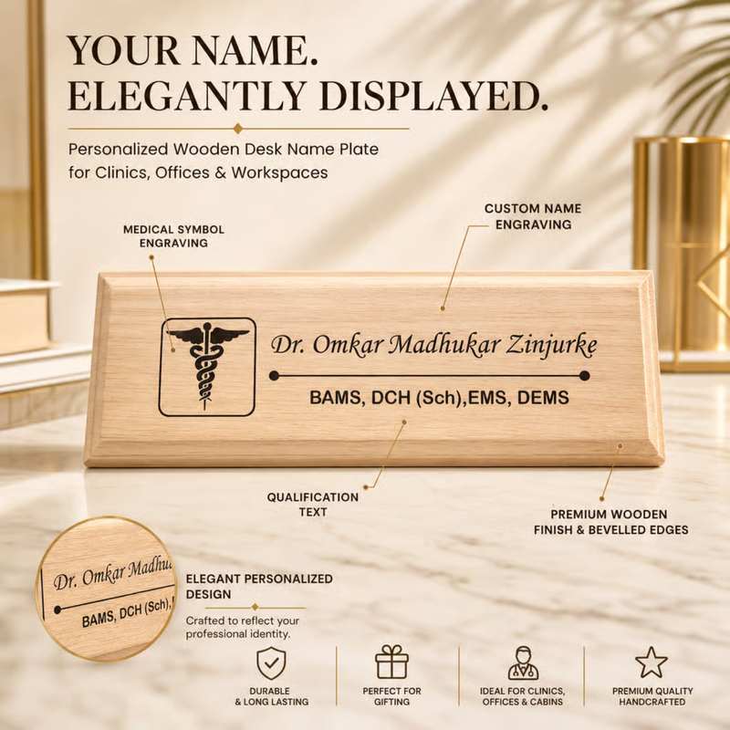 Personalized Wooden Hanging Name Plate | Custom Family, Couple, Doctor, Advocate, Home & Professional Name Sign