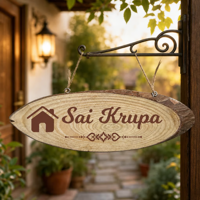 Personalized Wooden Hanging Name Plate | Custom Family, Couple, Doctor, Advocate, Home & Professional Name Sign