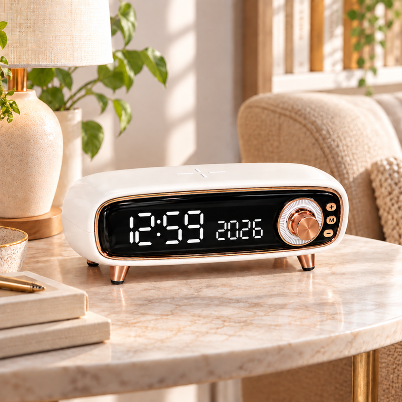 Pebble Aura 3.0 Wireless Charger Speaker | 3-in-1 Bluetooth Speaker with Digital Clock